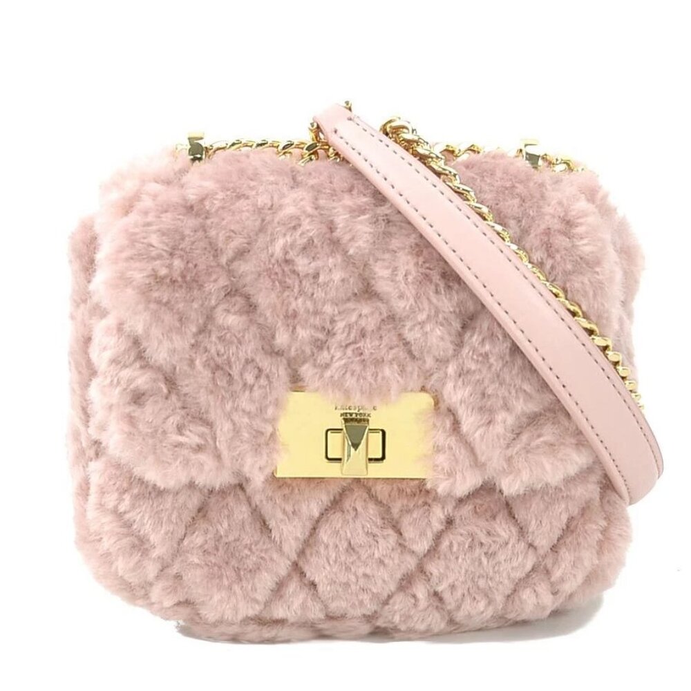 Auth Kate Spade Crossbody Shoulder Bag Pink Fur/Goldtone